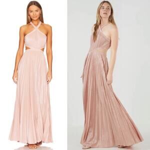 NWT NEW BCBGMaxAzria Pink Pleated Metallic Cross Neck Evening Gown Size 8